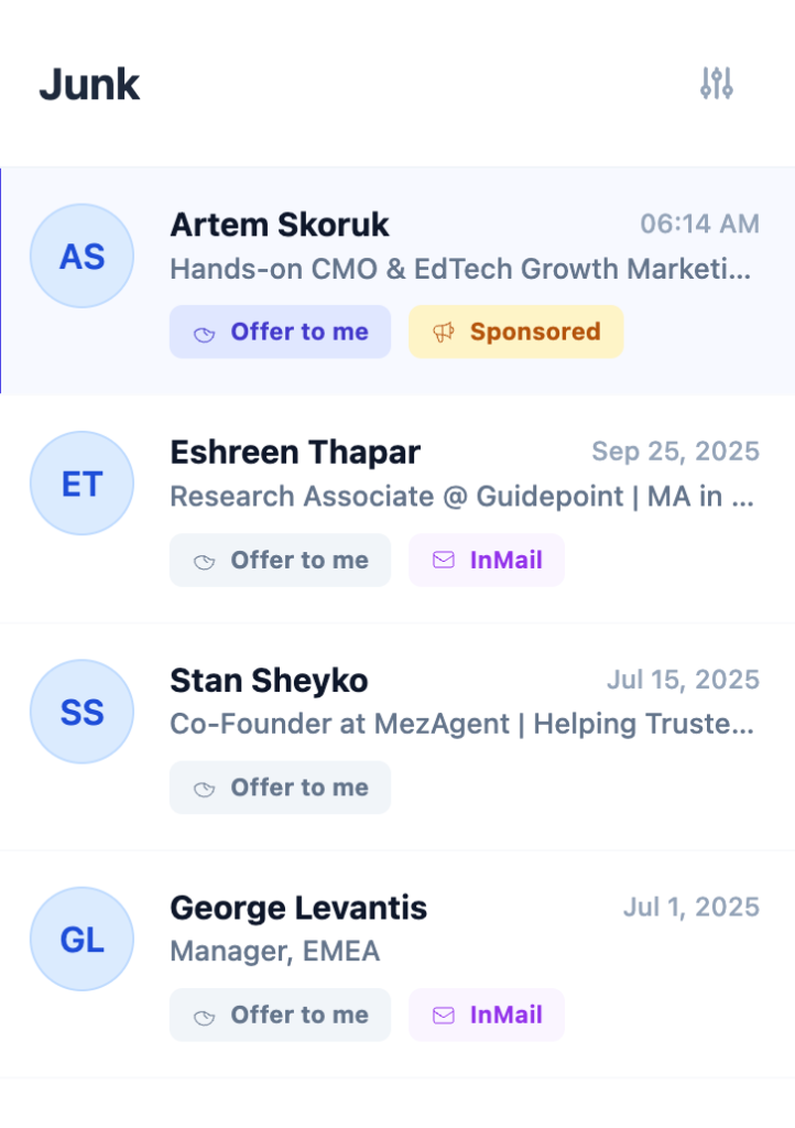 InMail and Sponsored labels in conversation list